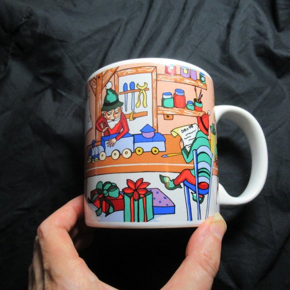 Vintage Sakura Sue Zipkin 1994 elf mug Christmas elf scenes - Picture 8 of 13